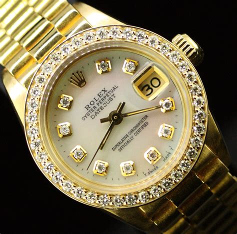 rolex datejust ladies gold diamond dail|Rolex ladies diamond bezel watch.